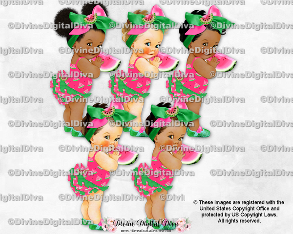 Watermelon Fruit Theme Hot Pink & Green Big Bow Baby Girl