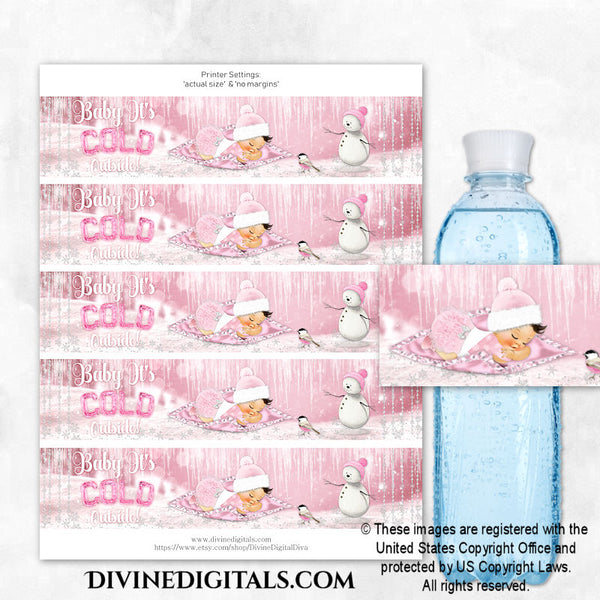 Baby It's Cold Outside Winter Pink Printable Water Bottle Labels Girl LIGHT
