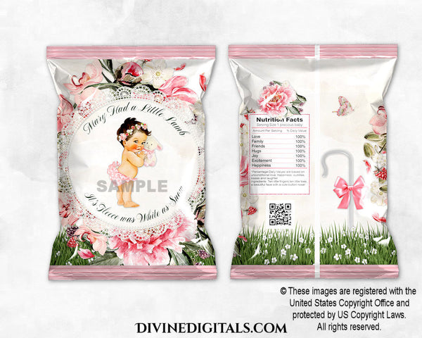 Mary Had a Little Lamb Pink Green Roses Printable Chip Bag Baby Girl LIGHT
