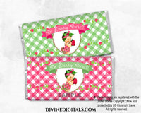 Printable Candy Bar Wrapper Strawberry Pink & Green Big Bow Baby Girl LIGHT