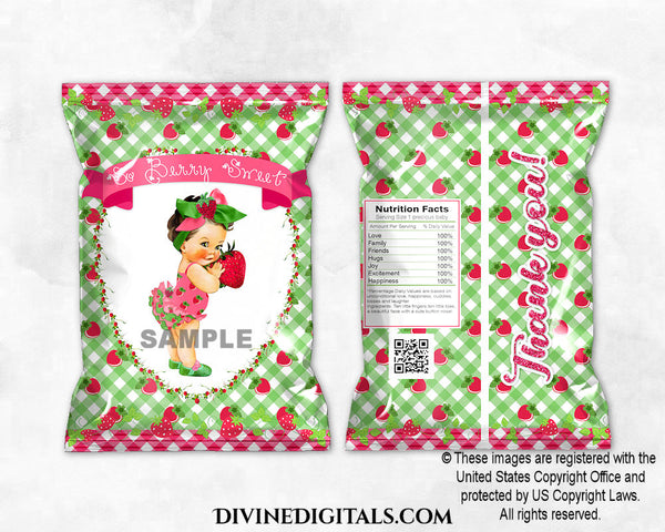 Chip Bag Wrapper So Berry Sweet Strawberry Pink Green Baby Girl LIGHT