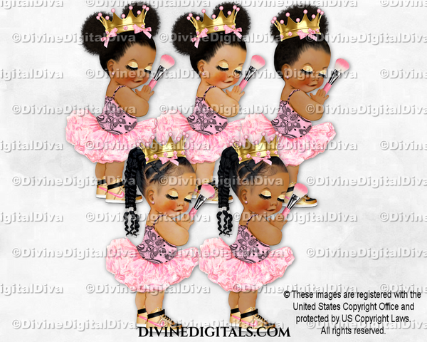 Lashes Ballerina Pink Black Tutu Gold Crown Sneakers Makeup Brush Baby Girl Babies of Color