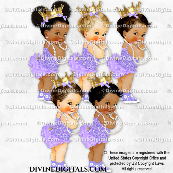 Princess Lavender Sneakers Pearls Gold Crown Baby Girl