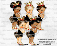 Princess Leopard Cheetah Red Bows Gold Crown Sneakers Baby Girl Clipart