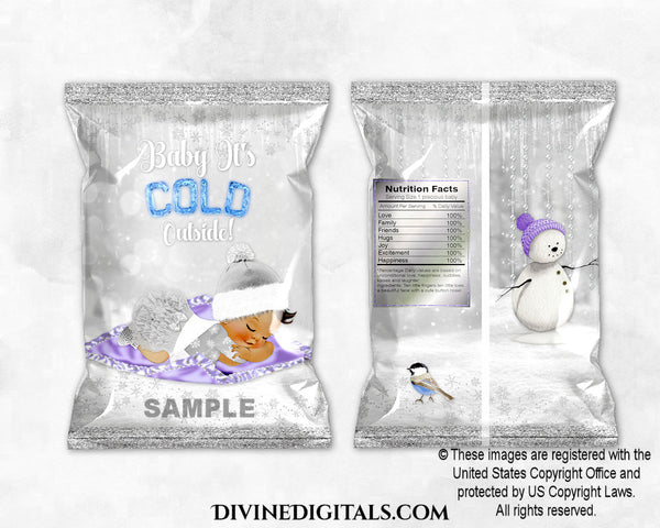 Baby It's Cold Outside Chip Bag Wrappers Silver Blue Lavender Snow Girl MEDIUM