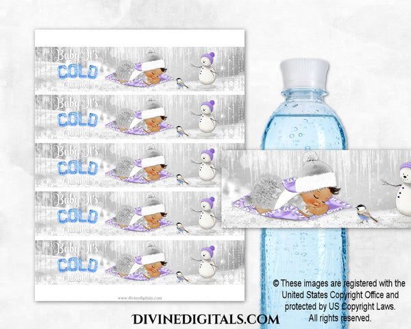Baby It's Cold Outside Winter Silver Blue Lavender Printable Water Bottle Labels Girl MEDIUM