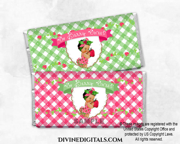Printable Candy Bar Wrapper Strawberry Pink & Green Big Bow Baby Girl MEDIUM