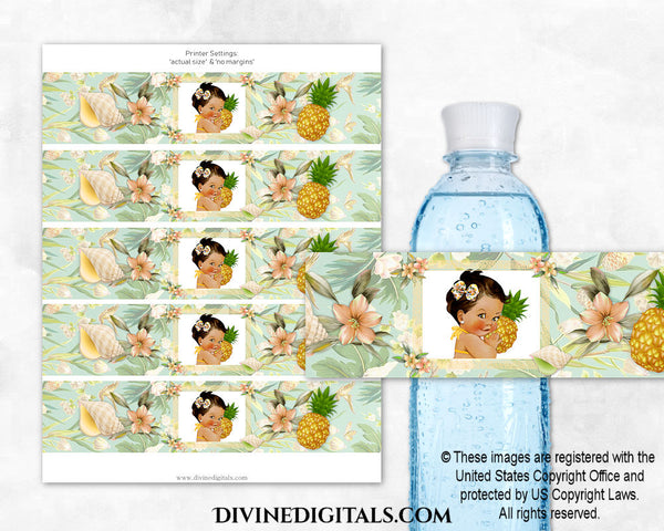 Tropical Island Summer Water Bottle Label Yellow Green Pineapple Printable Baby Girl MEDIUM