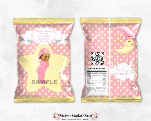 Twinkle Little Star Printable Chip Bags Pink & Yellow Star Moon Baby Girl MEDIUM