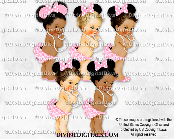 Princess Mouse Ears Pink White Dot Pearls Baby Girl