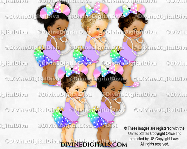Princess Mouse Ears Rainbow Lavender Dot Pearls Baby Girl