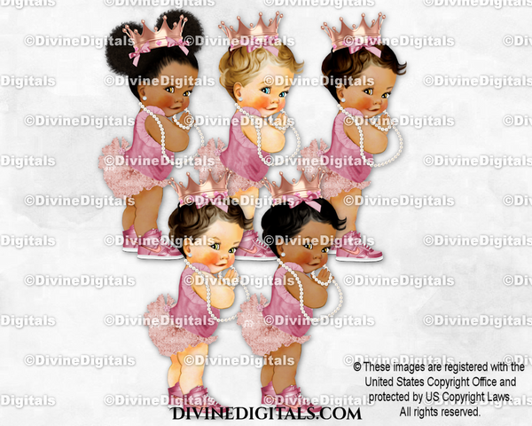 Princess Rose Gold & Mauve Pink Sneakers Pearls Crown Baby Girl