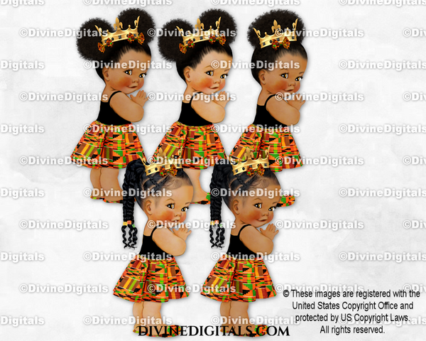 African Princess Kente Pattern Skirt Dress Gold Crown Baby Girl Babies of Color