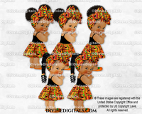 African Princess Kente Pattern Skirt Dress Head Scarf Baby Girl Babies of Color