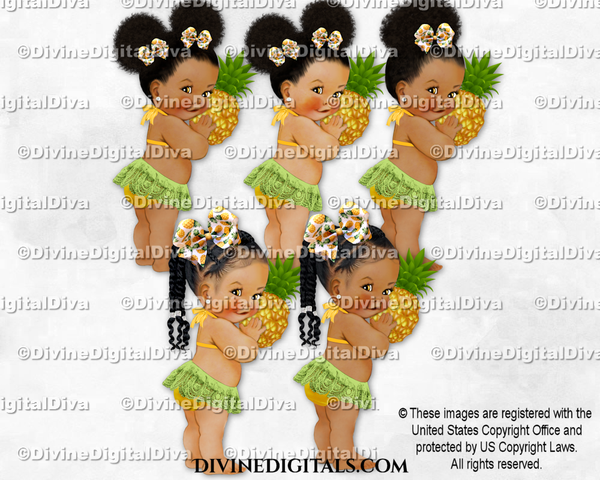 Pineapple Bathing Suit Green Yellow Bow Baby Girl Babies of Color