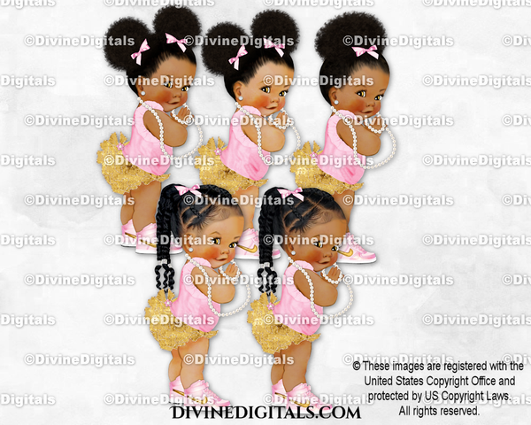 Princess Pink & Gold Sneakers Pearls Baby Girl Babies of Color