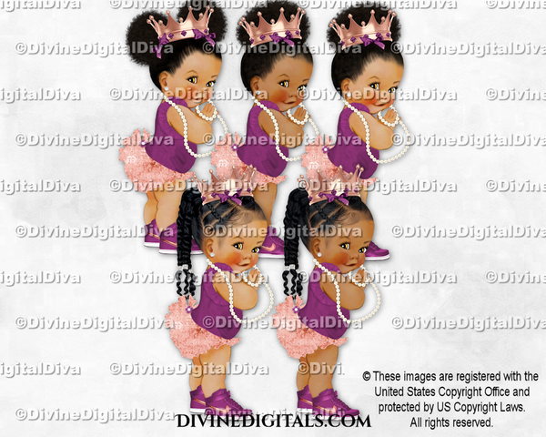 Ruffle Pants Plum & Rose Gold Pearls Sneakers Crown Baby Girl Babies of Color