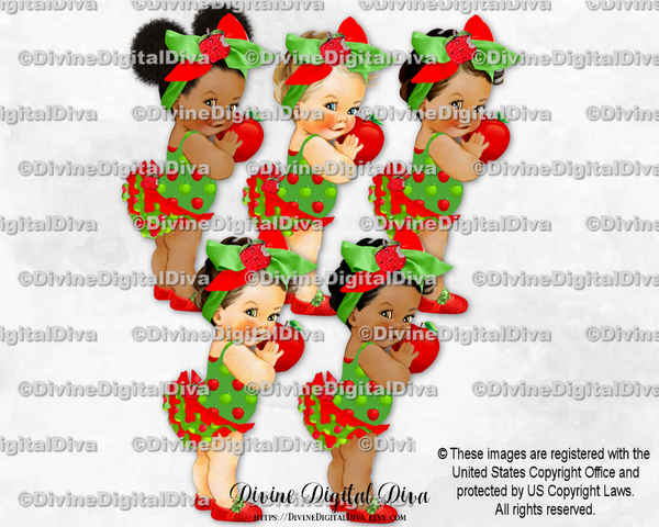 Apple Fruit Theme Red & Green Big Bow Baby Girl