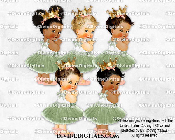 Tulle Dress Sage Green Peach Ballet Shoe Gold Crown Baby Girl