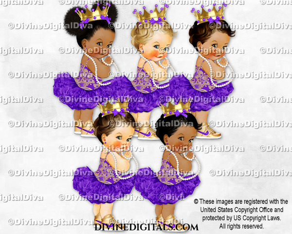 Ballerina Purple & Gold Tutu Pearls Sneakers Crown Baby Girl