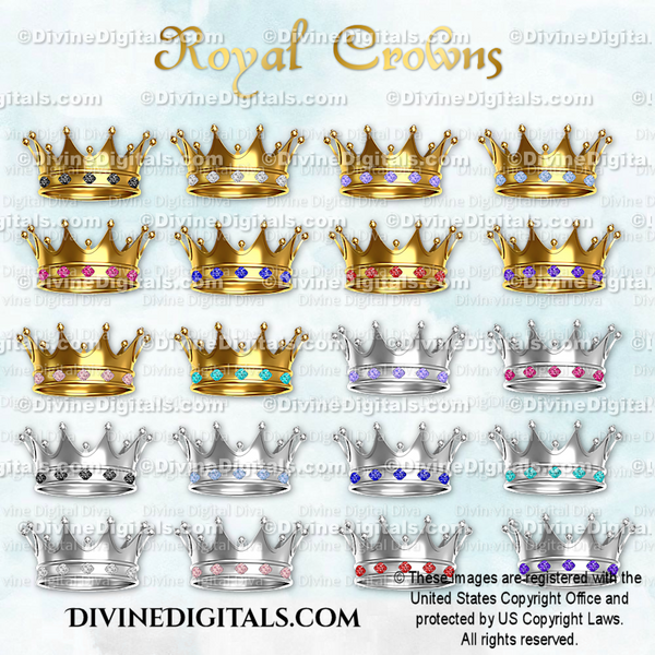 Royal Crowns with Gems Gold Silver