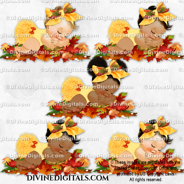 Sleeping on a Leaf Pile Autumn Fall Thanksgiving Yellow Orange Baby Girl Big Bow
