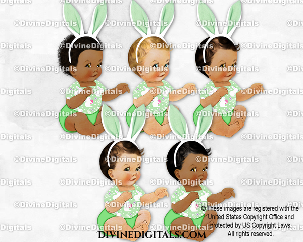 Easter Bunny Green Ears Rabbit Shirt Sitting Baby Boy