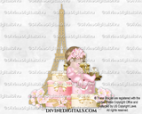 Paris Vignette Cherry Blossoms Eiffel Tower Gift Boxes Pink Gold Baby Girl Light Tone
