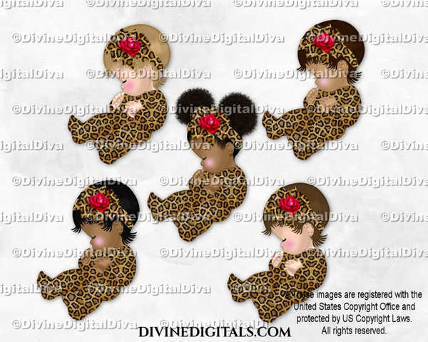 Sleeping Big Bow Leopard Red Rose Baby Girl