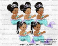 Sitting Mermaid Aqua Lavender Pearls Tiara Baby Girl Babies of Color