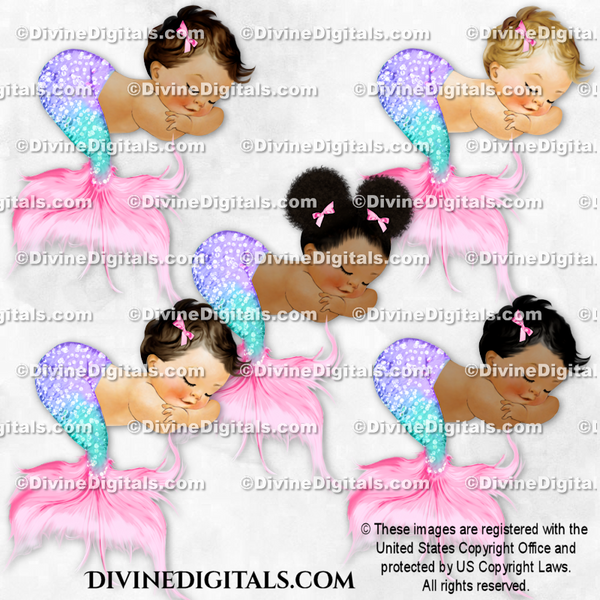 Sleeping Mermaid Pink Lavender Turquoise Baby Girl