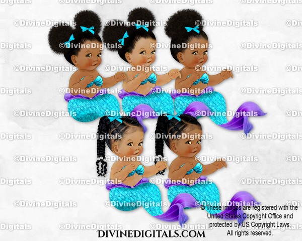 Sitting Mermaid Turquoise & Purple Baby Girl Babies of Color