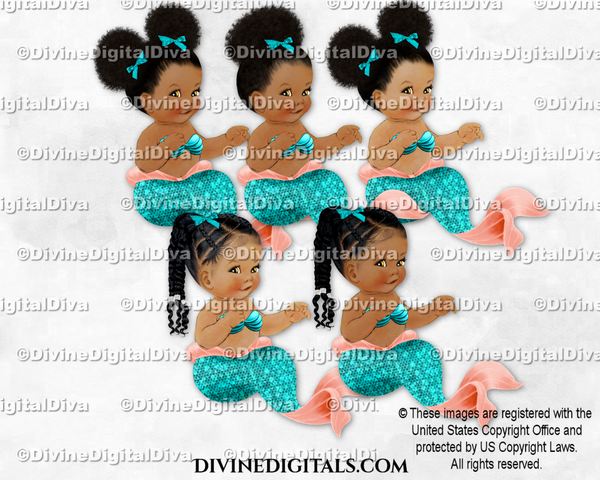 Sitting Mermaid Teal Rose Gold Baby Girl Babies of Color