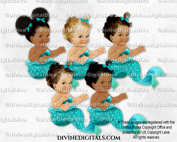 Sitting Mermaid Turquoise Baby Girl