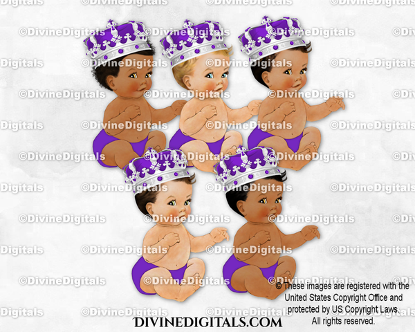 Little Prince Purple Silver Ornate Crown Sitting Baby Boy