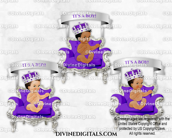 Little Prince Banner Chair Purple Silver Ornate Crown Baby Boy
