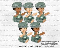 Train Conductor Green Overalls Hat Sitting Baby Boy