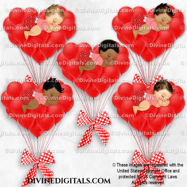 Sleeping on Valentine Heart Balloons Red Baby Boy