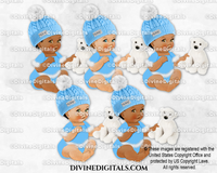 Oh Baby Winter Christmas Blue Hat Polar Bear Sitting Baby Boy