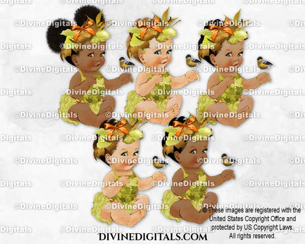 Fall Autumn Leaves Bird Leaf Hat Woodland Forest Green Sitting Baby Girl