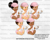 Baseball Player Blush Pink Pinstripe Cap Sitting Baby Girl