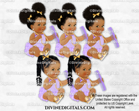 Beauty Hair Stylist Comb Lavender Gold Sneakers Sitting Baby Girl Babies of Color