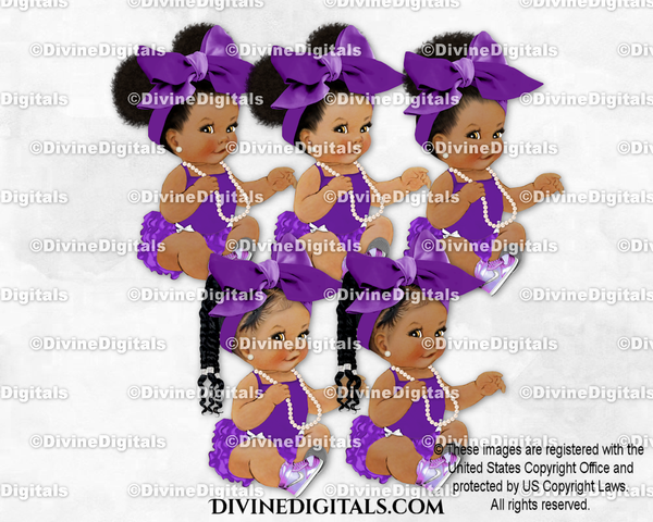 Big Head Bow Purple Sneakers Pearls Sitting Baby Girl Babies of Color