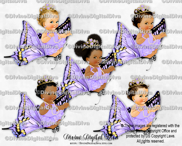 Butterfly Princess Sitting on Butterfly Lavender Baby Girl