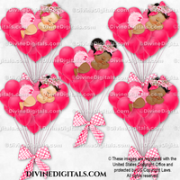 Sleeping on Valentine Heart Balloons Pink Hot Pink Bow Baby Girl