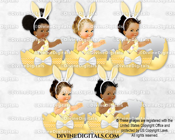 Easter Egg Bunny Yellow Ears Rabbit Shirt Sitting Baby Girl