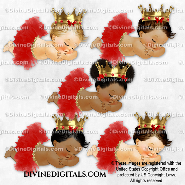 Sleeping Princess Red Tutu Diamond Gem Belt Gold Crown Baby Girl