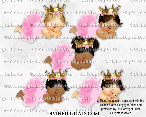 Sleeping Princess Pink Tutu Gold Crown Baby Girl