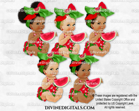 Watermelon Fruit Theme Red & Green Big Bow Sitting Baby Girl