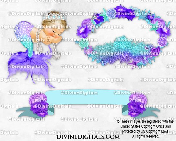 Sleeping Mermaid Glitter Bed Banner Purple Turquoise Baby Girl LIGHT Blonde